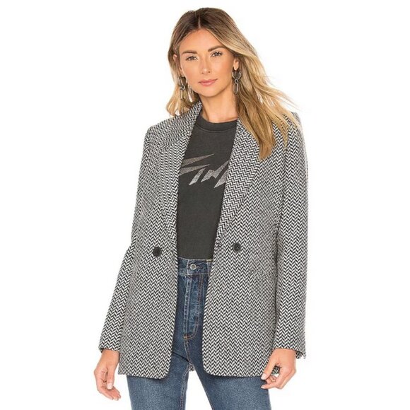 💕ANINE BING💕 Fishbone Blazer ~ Wool Blend Black & Off-White Print XS - Picture 7 of 16